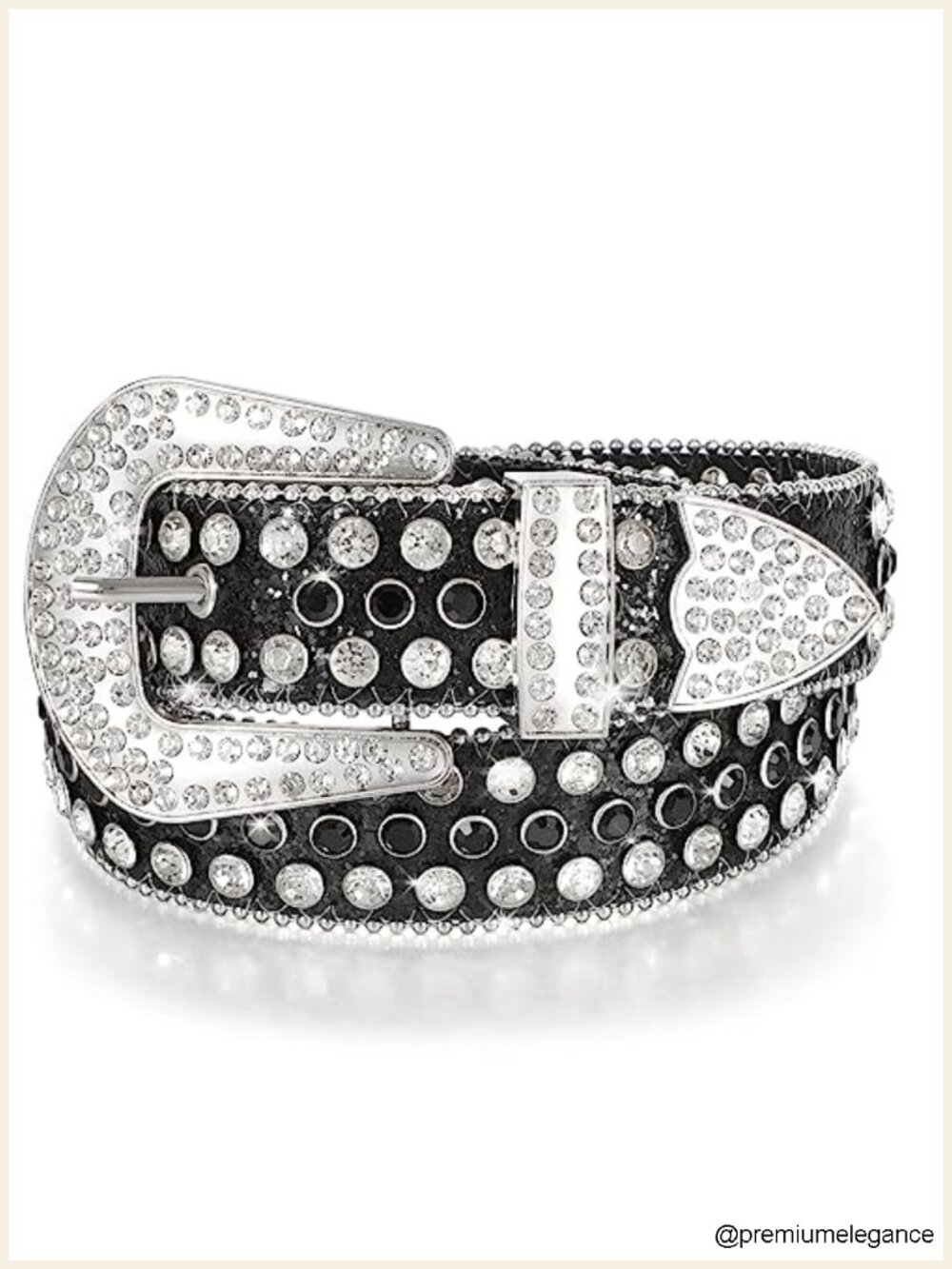 Rhinestone Studded Leather Belt with Silver Buckle
